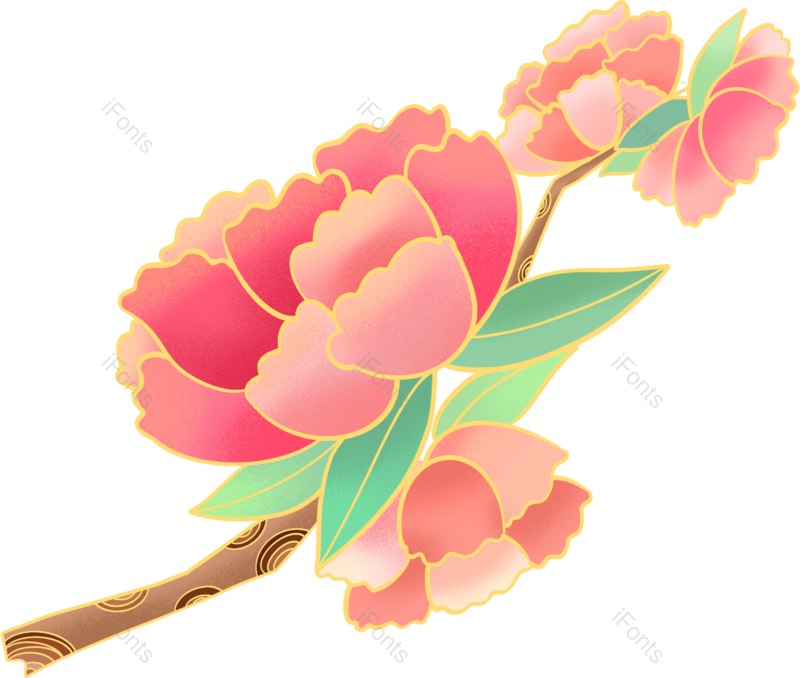 装饰图片,中国风元素,牡丹PNG,插画免抠素材